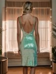 Sparkling Sequin V-Neck Spaghetti Strap Side Slit Homecoming Dress – Sage Green