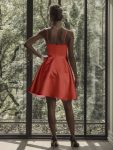 Satin Spaghetti Strap A-Line Backless Short Homecoming Dress – Burnt Orange