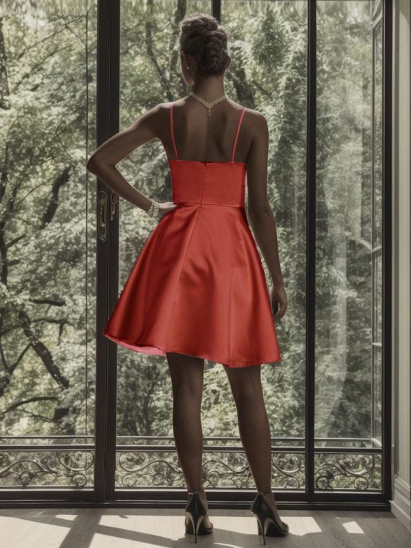 Satin Spaghetti Strap A-Line Backless Short Homecoming Dress - Burnt Orange