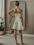 Satin Spaghetti Strap A-Line Backless Short Homecoming Dress – Sage Green