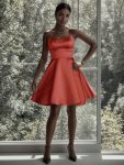 Satin Spaghetti Strap A-Line Backless Short Homecoming Dress – Burnt Orange