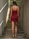 Spaghetti Strap Sparkling V-Neck Short Bodycon Homecoming Dress – Burgundy