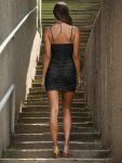 Spaghetti Strap Sparkling V-Neck Short Bodycon Homecoming Dress – Black