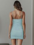 Spaghetti Strap Sparkling V-Neck Short Bodycon Homecoming Dress – Sky Blue