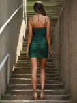 Spaghetti Strap Sparkling V-Neck Short Bodycon Homecoming Dress – Dark Green