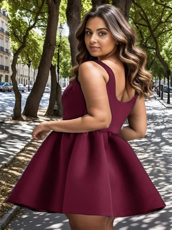 Chic Square Neck Open Back A-line Satin Homecoming Dress - Burgundy