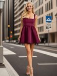 Chic Square Neck Open Back A-line Satin Homecoming Dress – Burgundy