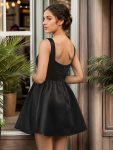 Chic Square Neck Open Back A-line Satin Homecoming Dress – Black