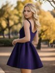 Chic Square Neck Open Back A-line Satin Homecoming Dress – Dark Purple