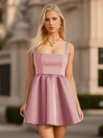 Chic Square Neck Open Back A-line Satin Homecoming Dress - Purple Orchid