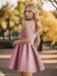 Chic Square Neck Open Back A-line Satin Homecoming Dress – Purple Orchid