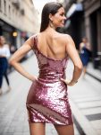 Shiny One Shoulder Sequin Bodycon Sleeveless Homecoming Dress – Purple Orchid