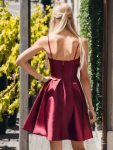 Satin Spaghetti Strap A-Line Backless Short Homecoming Dress – Burgundy