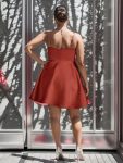 Plus Size Satin Spaghetti Strap Backless A-Line Short Homecoming Dress – Burnt Orange