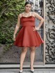 Plus Size Satin Spaghetti Strap Backless A-Line Short Homecoming Dress - Burnt Orange