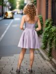 Satin Spaghetti Strap A-Line Backless Short Homecoming Dress – Lavender