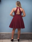 Plus Size Short Lace Halter Neck Backless Chiffon Homecoming Dress – Burgundy