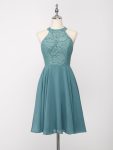 Short Lace Halter Neck Backless Chiffon Homecoming Dress – Dusty Blue