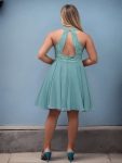 Short Lace Halter Neck Backless Chiffon Homecoming Dress – Dusty Blue