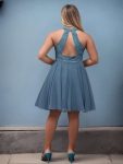 Short Lace Halter Neck Backless Chiffon Homecoming Dress – Dusty Navy