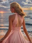 Short Lace Halter Neck Backless Chiffon Homecoming Dress – Pink