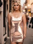 Stunning Sequin Open-Back Spaghetti Strap Homecoming Dress – Rose Gold