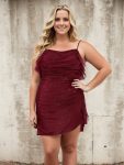 Glitter A-Line Pleated Spaghetti Strap Short Homecoming Dress – Burgundy