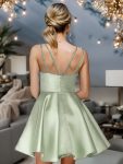 Double Spaghetti Strap with Rhinestone Satin A-Line Homecoming Dress – Sage Green