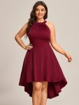 Halterneck Fashion Knee-Length A-Line Wedding Guest Dress – Burgundy