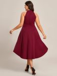 Halterneck Fashion Knee-Length A-Line Wedding Guest Dress – Burgundy