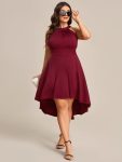 Halterneck Fashion Knee-Length A-Line Wedding Guest Dress – Burgundy