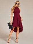 Halterneck Fashion Knee-Length A-Line Wedding Guest Dress – Burgundy