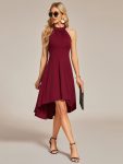 Halterneck Fashion Knee-Length A-Line Wedding Guest Dress – Burgundy