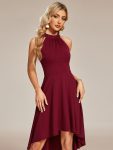 Halterneck Fashion Knee-Length A-Line Wedding Guest Dress – Burgundy