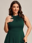 Halterneck Fashion Knee-Length A-Line Wedding Guest Dress – Dark Green