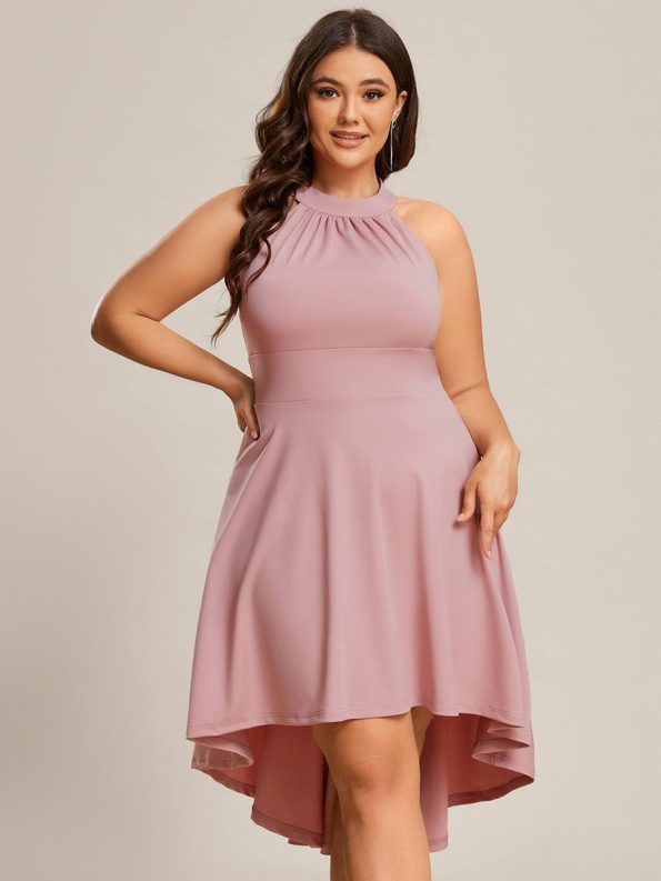 Halterneck Fashion Knee-Length A-Line Wedding Guest Dress - Dusty Rose