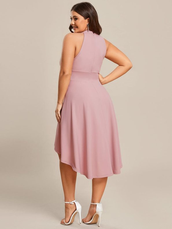 Halterneck Fashion Knee-Length A-Line Wedding Guest Dress - Dusty Rose