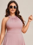 Halterneck Fashion Knee-Length A-Line Wedding Guest Dress – Dusty Rose