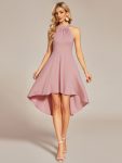 Halterneck Fashion Knee-Length A-Line Wedding Guest Dress - Dusty Rose