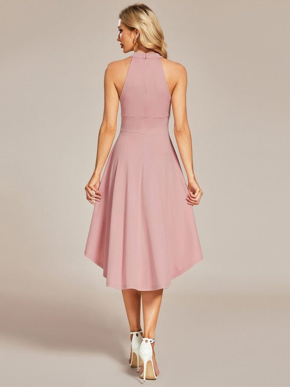 Halterneck Fashion Knee-Length A-Line Wedding Guest Dress - Dusty Rose