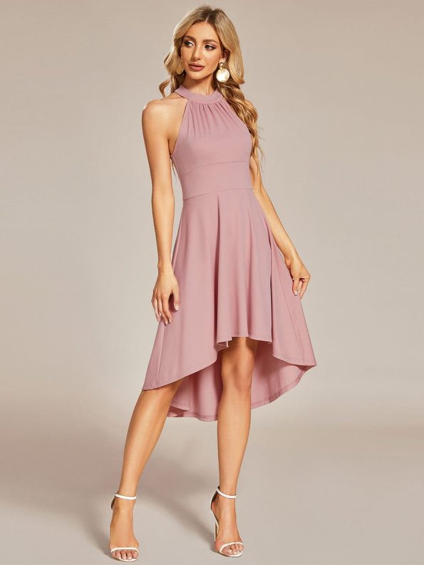 Halterneck Fashion Knee-Length A-Line Wedding Guest Dress - Dusty Rose