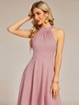 Halterneck Fashion Knee-Length A-Line Wedding Guest Dress – Dusty Rose