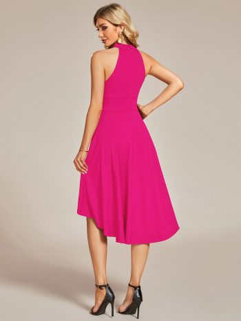 Halterneck Fashion Knee-Length A-Line Wedding Guest Dress - Hot Pink