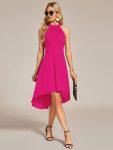 Halterneck Fashion Knee-Length A-Line Wedding Guest Dress – Hot Pink