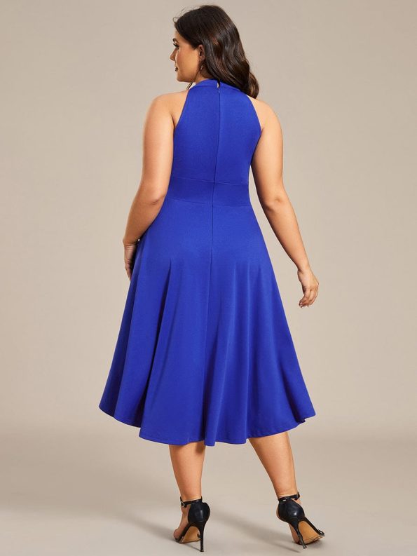 Halterneck Fashion Knee-Length A-Line Wedding Guest Dress - Sapphire Blue