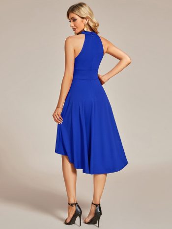 Halterneck Fashion Knee-Length A-Line Wedding Guest Dress - Sapphire Blue