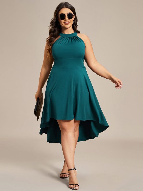 Halterneck Fashion Knee-Length A-Line Wedding Guest Dress - Teal