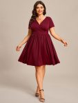 V-Neck Short Sleeves A-Line Mini Summer 2024 Casual Dress – Burgundy