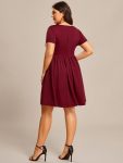 V-Neck Short Sleeves A-Line Mini Summer 2024 Casual Dress – Burgundy