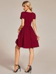 V-Neck Short Sleeves A-Line Mini Summer 2024 Casual Dress – Burgundy